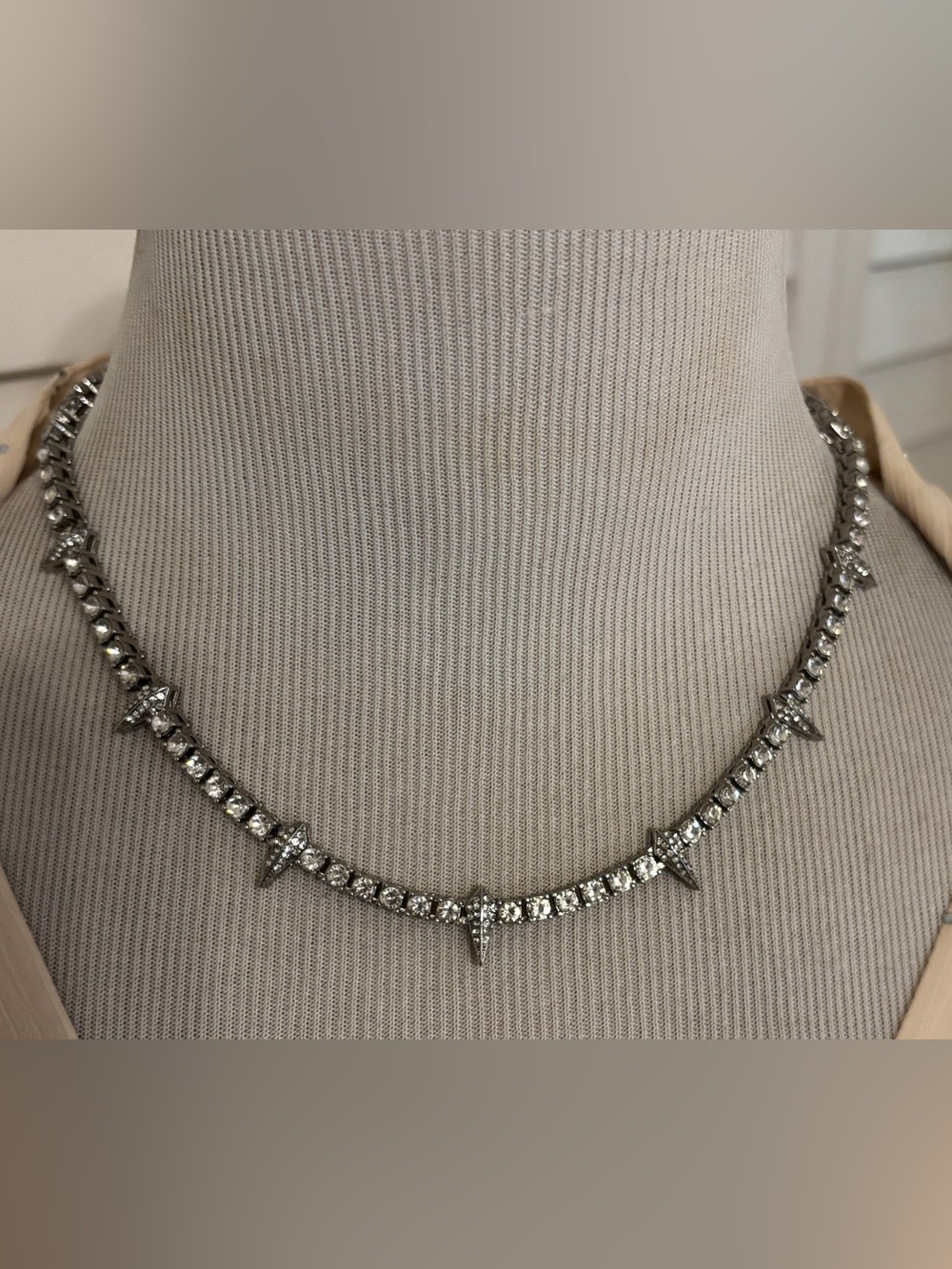 Crystal Spike Tennis Necklace - Silver Tone